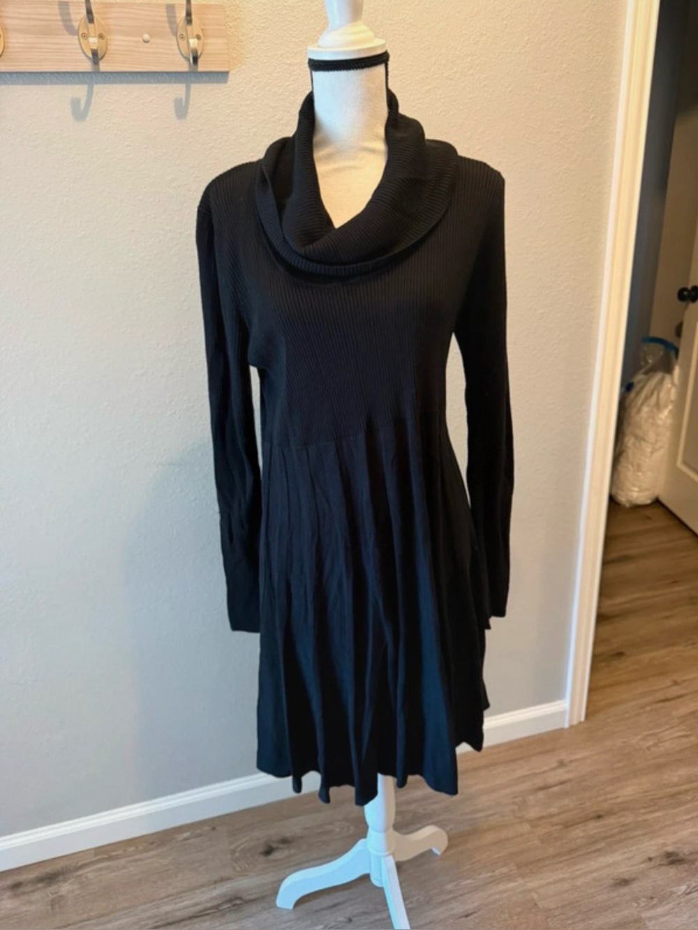 Calvin Klein Black Long Sleeve Cowl Neck Dress